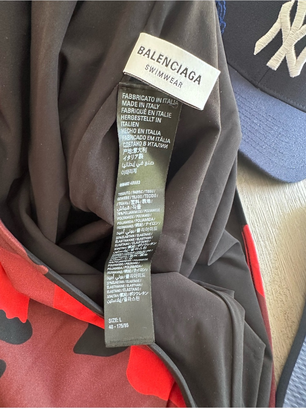 Balenciaga Red and Black Camouflage One-Shoulder Swimsuit. NWOT. - Picture 4 of 5